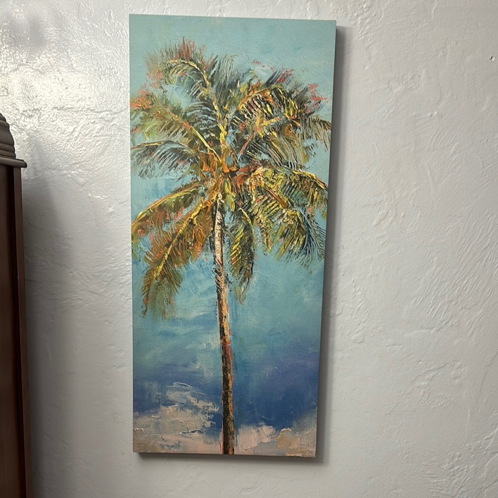 Palm Tree Canvas Wall Art - Blue and Green